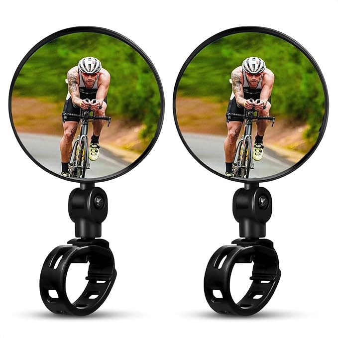 Bike Mirror, Bike Mirror Handlebar Mount, 2 Pcs Bike Rear View Mirrors, Clear & 360° Adjustable View Bicycle Mirrors for Mountain & City Bikes