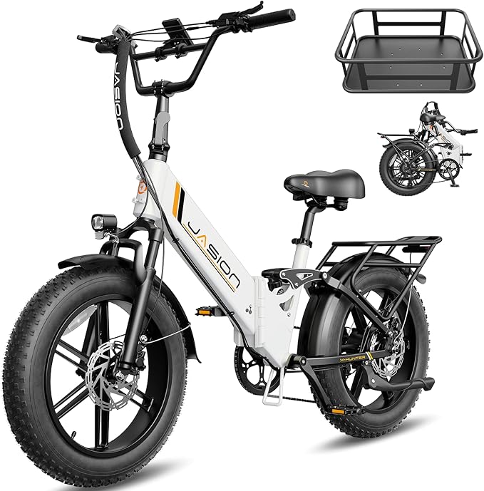 Jasion X-Hunter ST/PRO Foldable Electric Bike for Adults with 20'' Fat Tire,Up to 71-80 Miles Range Ebike,1800W/1400W Peak Motor,30+MPH E Bike,Full Suspension&Dual Hydraulic Disc Brakes Bicycles
