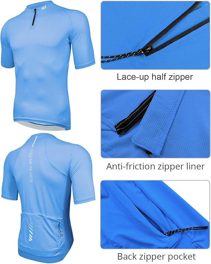 Wulibike Cycling Jersey Men Short Sleeve, Road Bike Shirts 1/4 Zipper with Pockets, Bicycle Clothing Breathable Quick Dry