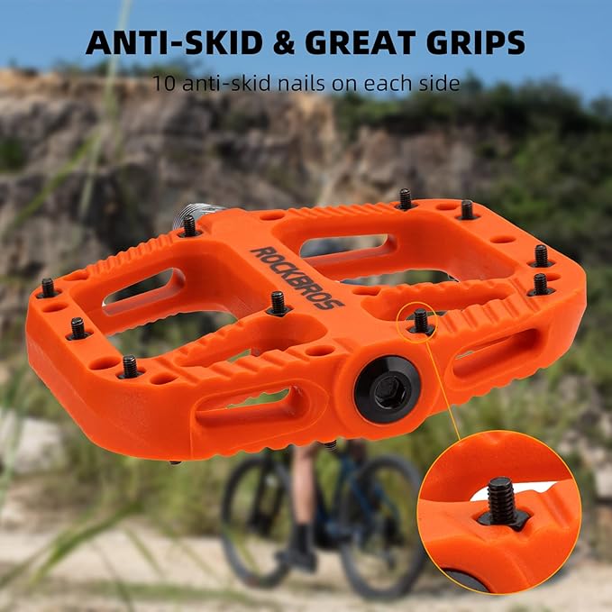 Rock BROS Mountain Bike Pedals Nylon Composite Bearing 9/16" MTB Bicycle Pedals with Wide Flat Platform