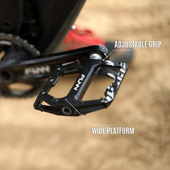 Funn Funndamental Flat Pedals - Wide Platform Bicycle Pedals for BMX/MTB Mountain Bike, Adjustable Grip for Outstanding Stability, 9/16-inch CrMo Axle