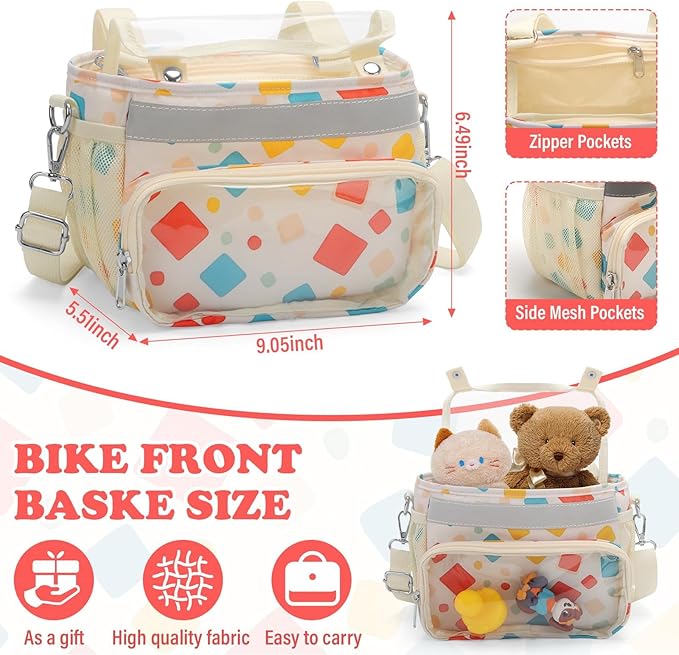 Kids Bike Scooter Front Mount Bike Basket, Waterproof Bike Rack Basket Handlebar Bag, Kids Basket for Bicycle Accessories Fit Most Boys, Girls, Toddlers Bike or Scooter