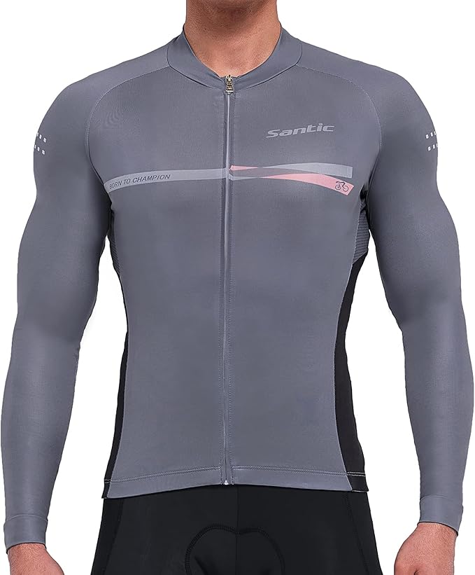 Santic Cycling Jersey Men's Long Sleeve Bike Reflective Full Zip Bicycle Shirts with Pockets