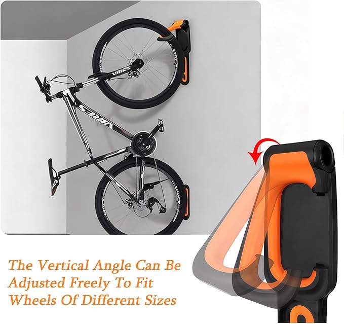 Bike Wall Mount Garage Storage – Rotatable Bike Hanger, Space-Saving Vertical Rack Holds Up to 66lbs, Easy to Install