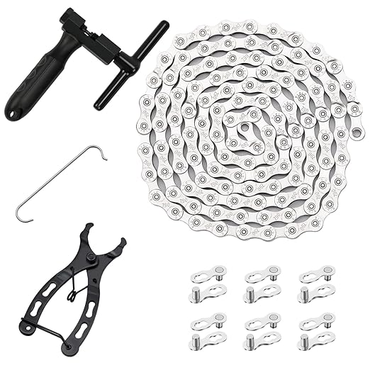 Bike Chain Kit, 9 Speed Multi-Function Bike Mechanic Repair Kit, Chain Breaker and Bike Link Plier with Hook and 6 Pairs Bicycle Buckle, Reusable