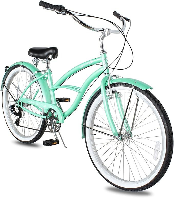 MICARGI 24/26 Inch Adult Cruiser Bicycle Hybrid Bike 1/7 Speeds Commuter Bike for Women, Men, Seniors,Step-Through or Step-Over Bike Steel Frame Multi Colors Style