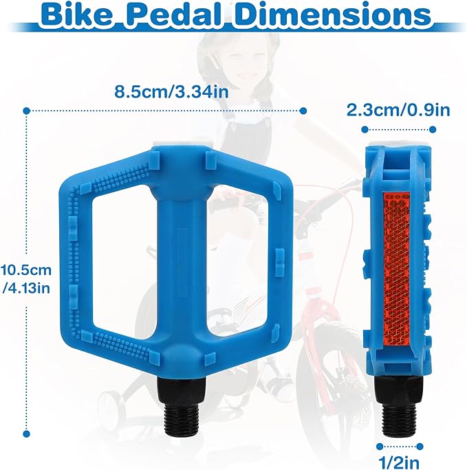 ZUKKA Bike Pedals 1/2-Inch Bike Pedals Non-Slip Kids Bike Peals with Reflective Strips on Sides Multiple Color for Mountain Bike Kid Bike Freestyle BMX Bike
