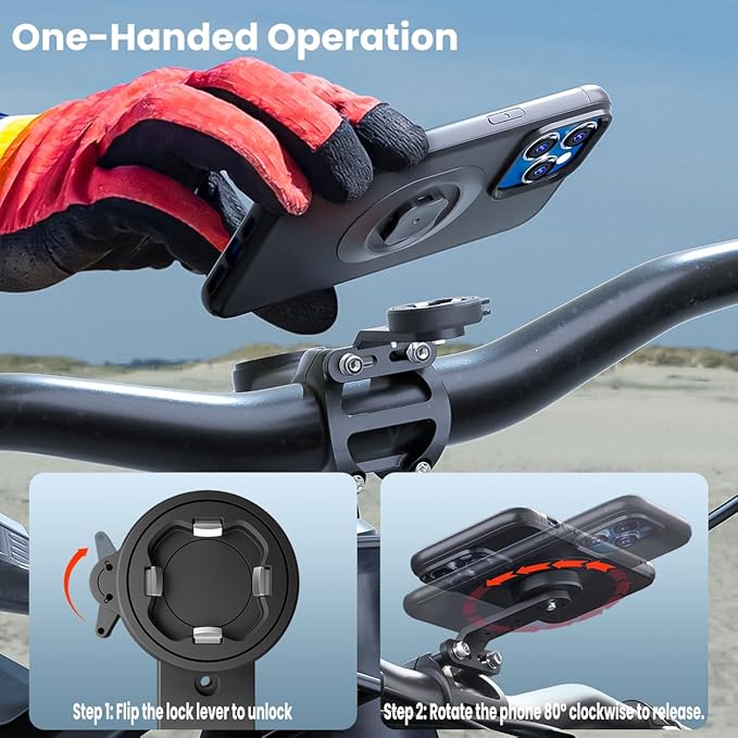 sincetop Bike Phone Holder, Aluminum Out-Front Bicycle Stem/Handlebar Phone Mount - 1S Quick Lock and Release Bicycle Phone Holder Universal for MTB Road Mountain Bikes, Action Cameras, Bike Lights
