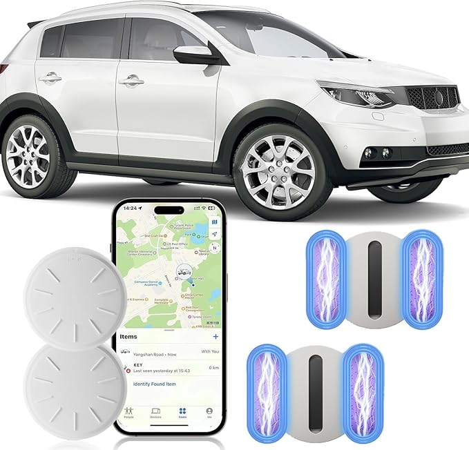 GPS Car Tracker,No Monthly Fee Tracker Device for Vehicles,Car GPS Tracker Work with Apple Find My(iOS Only),Mini Hidden Car Tracker with Magnetic Case-White,2PCS