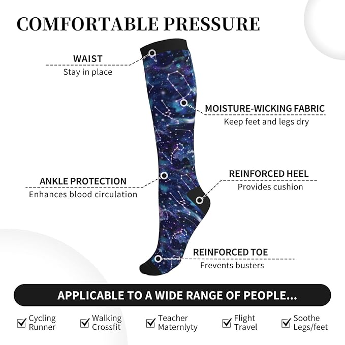 bassyil Compression Socks for Women & Men Circulation 15-20 mmHg Knee High Best Support for Nurses Travel Running Athletic