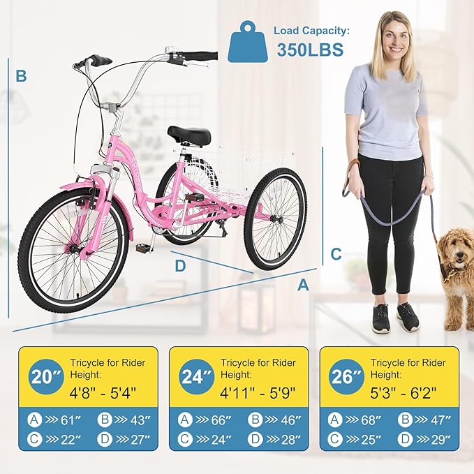 NAIZEA Folding Adult Tricycle - 7 Speed 20/24/26 Inch Folding Tricycle for Adult, 3 Wheel Bike, Foldable Trike with Large Basket/Low-Step Through for Men Women Senior