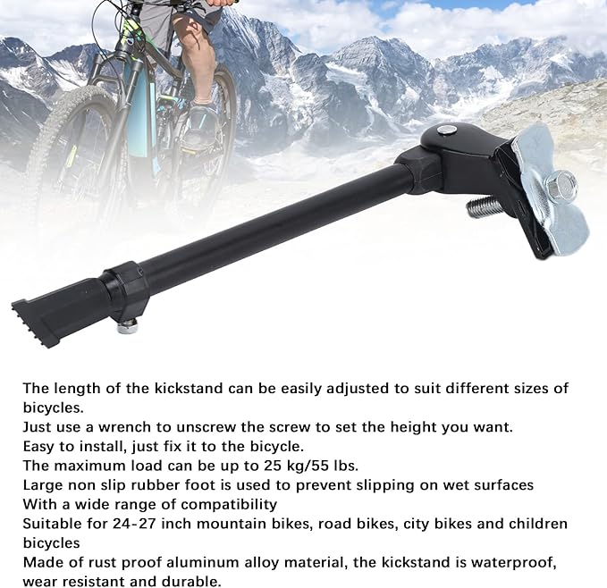Bike Kickstand, Adjustable Aluminum Alloy Center Mount Bicycle Kickstands for 24‑27 Inch Road Mountain Bikes