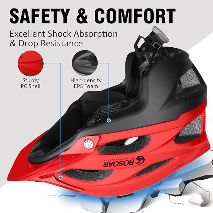 Mountain Bike Helmet,Adult Cycling Helmet with Camera Mount and Detachable Visor for Men Women Youth,Suggested Fit 55-61 Cm