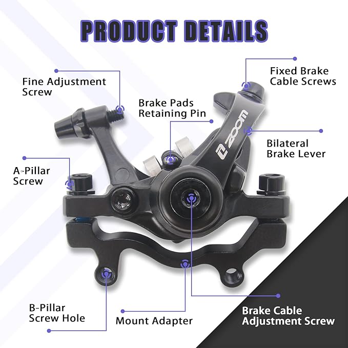 BUCKLOS Mountain Bike Disc Brake kit, MTB Mechanical Line Pulling Disc Brakes Caliper with Aluminum Alloy Levers /160mm Rotor,/is/PM Universal Adapter for Ebike/Folding Bike/Scooter/Fat Bike