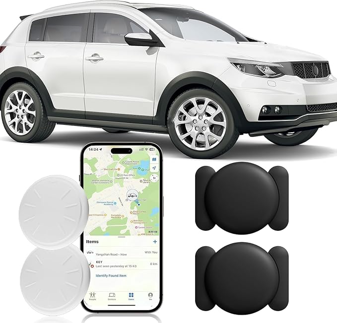 GPS Tracker for Cars,No Monthly Fee Mini Hidden Car Tracker with Magnetic Case,Real Time Car GPS Tracker Works with Apple Find My(iOS Only) (Black,2PCS)