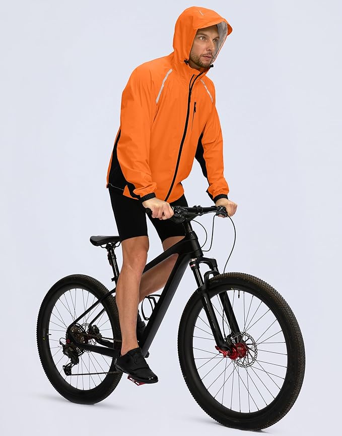 Bikewa Men's Cycling Rain Jackets Waterproof Running Bike Windbreaker Lightweight Packable Hooded Jacket