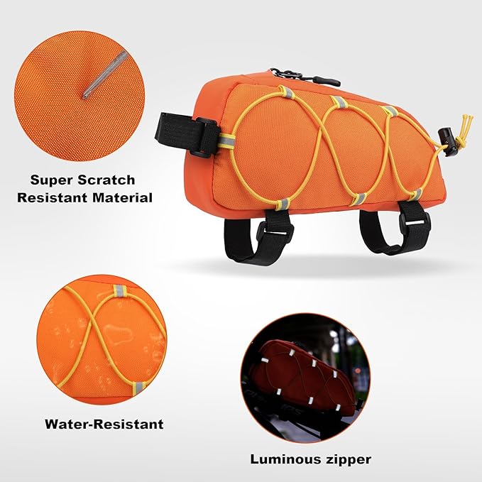 Bike Top Tube Bag Waterproof Bicycle Front Frame Bag Top Tube Bike Pouch for Road Mountain Bicycle Outdoor Cycling Travel Hiking（Orange）