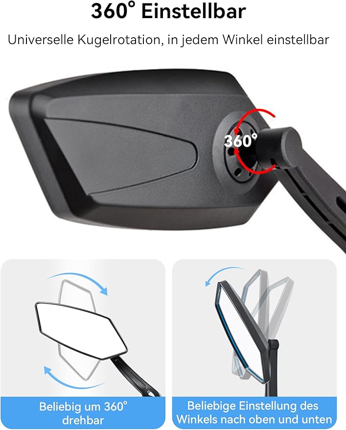Bike Mirror Handlebar Mount 360° Adjustable, Wide Rear View Mirror Bicycle Mirrors for Handlebars with Scratch Resistant Glass, Bike Rear View Mirror for Scooter, Motorcycle, Bike Accessory Right