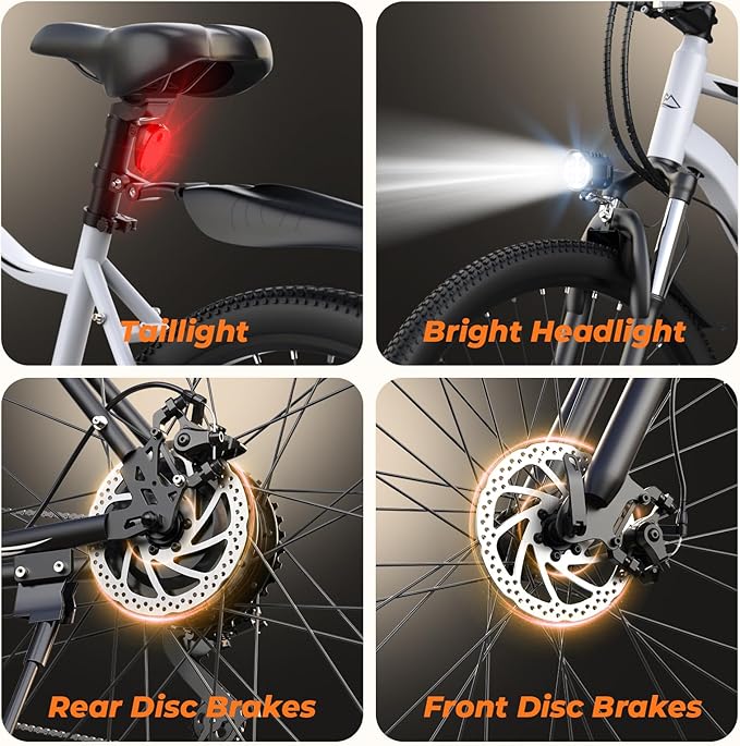 Electric Bike, 750W Peak Motor, 60+ Miles & 20MPH, 26'' Tires E-Bikes, Shock Absorber, Commuting Electric Bike for Adults