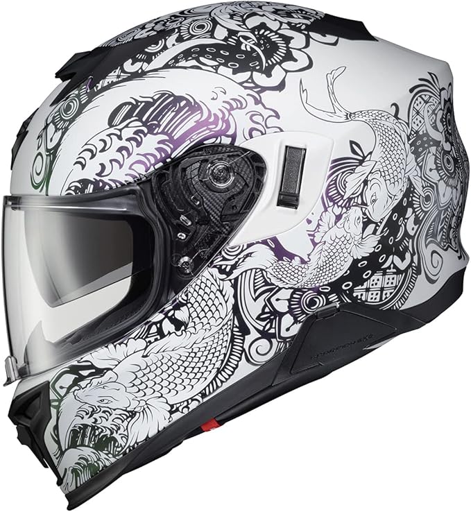 ScorpionEXO T520 Full Face Touring Motorcycle Helmet with Bluetooth Ready Speaker Pockets DOT ECE Approved Nama-Sushi (White/Chameleon - X-Large)