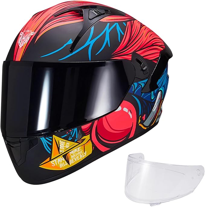 VCOROS Full Face Dual Visor Motorcycle Helmet for Adults Motorbike Street Bike Racing Helmets X9 DOT Approved with Black Visor