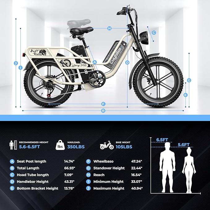 Dual Battery Electric Bike for Adults, Cargo Ebike with 48V 60AH Removable Battery Up to 160 Miles, 1450W Peak Motor 34MPH Electric Bicycle, 20" x 4" Fat Tire 7 Speed Hydraulic Disc Brakes E Bike
