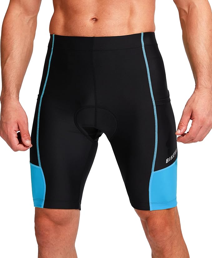 Bikewa Men's Bike Shorts 3D Padded Cycling Road Biking Mountain Riding Biker Bicycle UPF 50+ Cycle Shorts Zipper Pockets