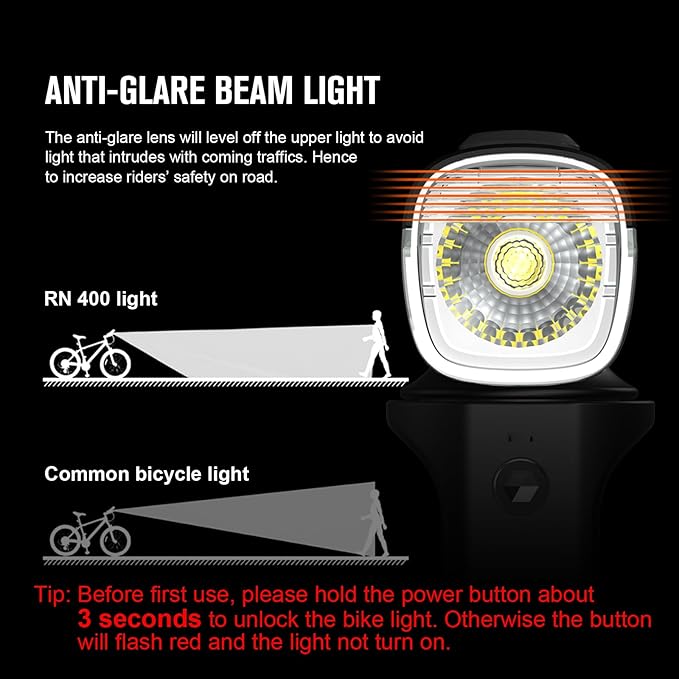 OLIGHT RN 400 LED Bike Lights, 400 Lumens USB Type-C Rechargeable Front Light, IPX7 Waterproof Bicycle Headlight for Road Urban Cyclists Black