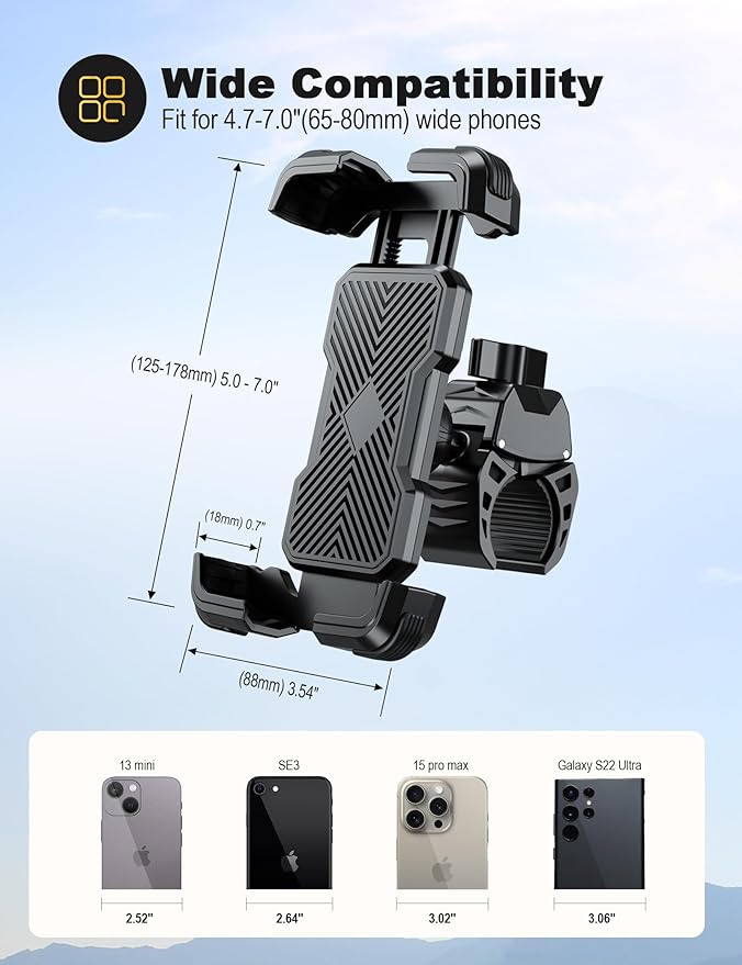 Bike Phone Holder, Universal Motorcycle Phone Holder with 360 Rotate for 4.7-6.8 Inch Smartphones, Compatible with Road Bike MTB Scooter