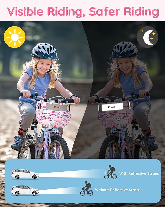 Kids Bike Basket, Bicycle Basket Front Handlebar, Waterproof Cute Fabric Children's Bike Basket, Kids Bike Accessories Fit Most Boys, Girls, Toddlers Bike or Scooter, Easy to Install