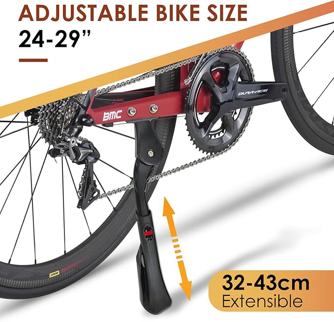 Bike Kickstand 24"-29", Adjustable Height, for Adult Bikes, Kids Bikes, Electric Bikes, Mountain Bikes, Fat Tire Bikes, Motorcycles, Requires 2 Holes in Chainstay (40mm Apart)