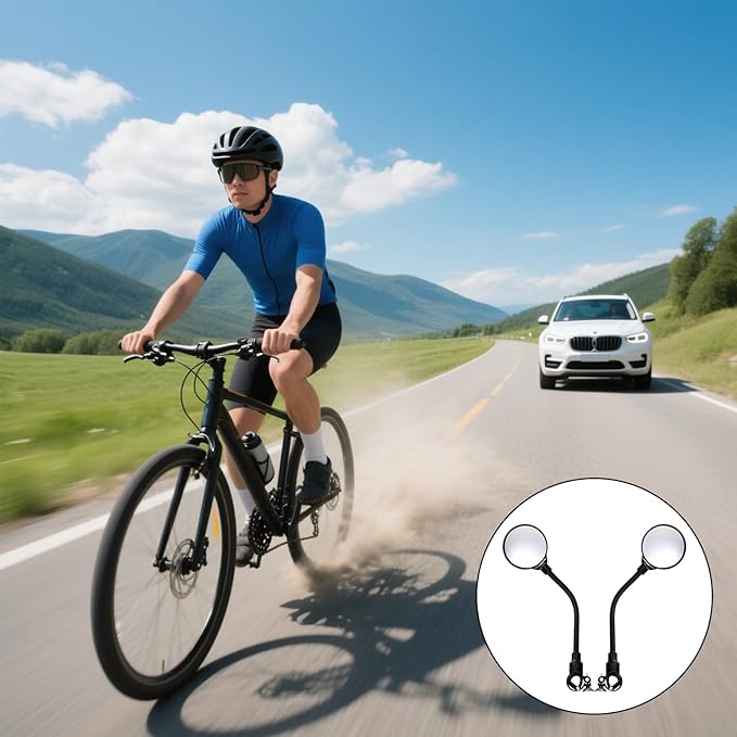 2 Pack Bike Mirror, Adjustable 360° Rotatable Acrylic Convex Handlebar Rearview, Shockproof Wide Angle, Easy Install Rubber Strap, Fits 22-32mm For Mtb, Road Bike, E-Bike, Scooter Safety Cycling