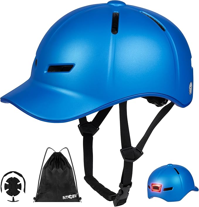 Bike Helmet Adult Men/Women-USB Rechargeable Rear Light CPSC/ASTM Certified 2 Removable Liners Adjustable Lightweight Baseball Cap Style for Youth Road&Mountain Biking Skating Scooter
