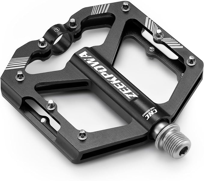 Zeekpowa Mountain Bike Pedals Flat, Road Bike Flat Pedals 16 Removable Anti-Skid Nails 9/16" Chromo Spindle Sealed Bearings Ultra CNC Aluminum Pedals Non-Slip Wide Platform Road/City Cycling