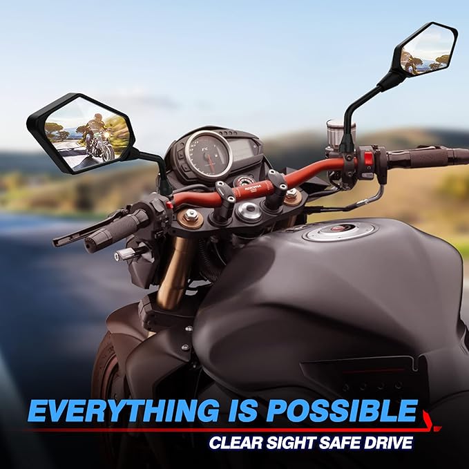 MICTUNING Universal Hawk-eye Motorcycle Convex Rear View Mirror - with 10mm Bolt, Handle Bar Mount Clamp Compatible with Cruiser, Suzuki, Honda, Victory and More