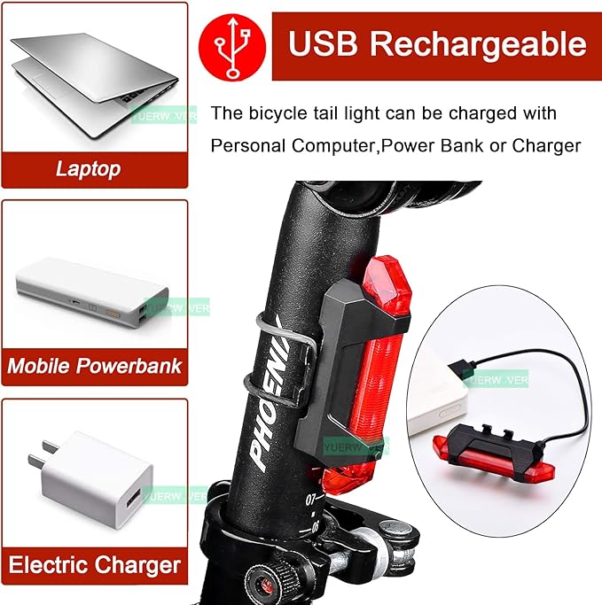 2 Pack USB Rechargeable LED Bicycle Rear Lights Cycling Bike Taillight Safety Lamp Night Essential Waterproof 4 Modes Warning Light for Men Women Kids MTB