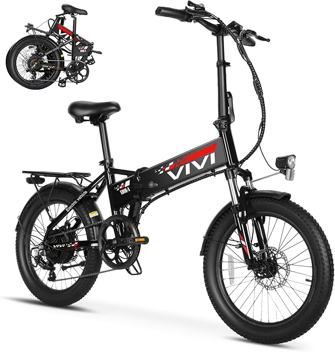 Vivi Folding Electric Bike for Adults, 20" x 2.4 Fat Tire Ebike, Peak 1000W Foldable Electric Bicycle, 22MPH Commuter E-Bike with 48V Removable Battery, 7 Speed, SGS Certified to UL2849
