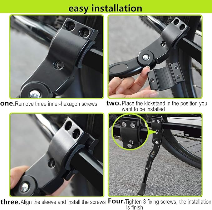Bike Kickstand, Adjustable Aluminum Alloy Bicycle Kickstand for Road Mountain Bike, Fit 20" 24" 26", Black