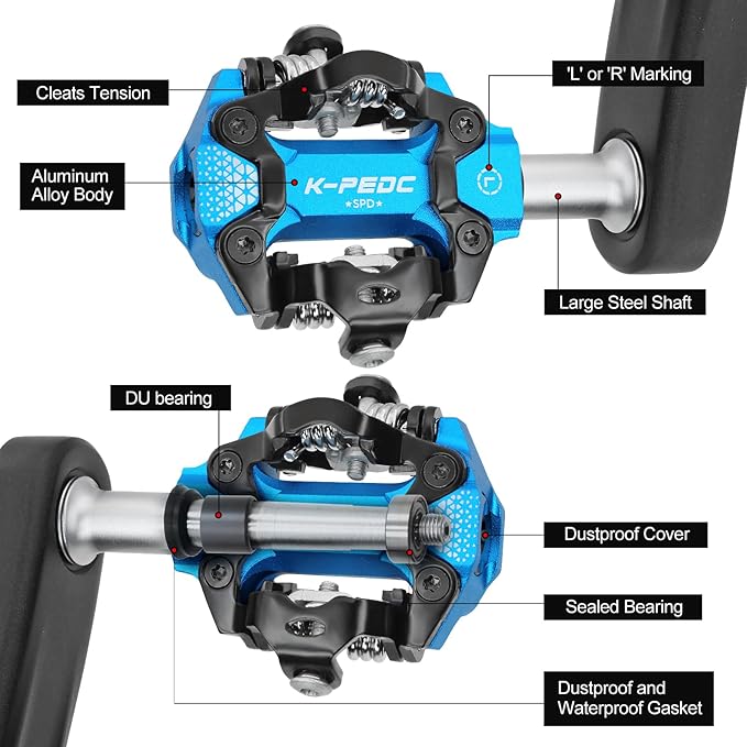 Compatible Clipless MTB Mountain Bike Pedal Dual Sided Lightweight Aluminum 9/16″ Platform Bicycle Pedals with Cleats for Road