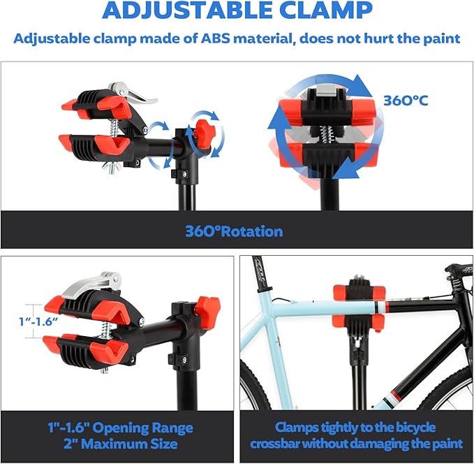 FAHKNS Bike Repair Stand Floor: Height Adjustable Bicycle Workshop Stand with Tool Tray for Road & Mountain Bikes, Red/Black