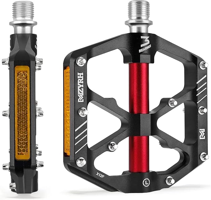 MZYRH 3 Bearings Mountain Bike Platform Pedals - Flat Alloy 9/16" Non-Slip Bicycle Pedals