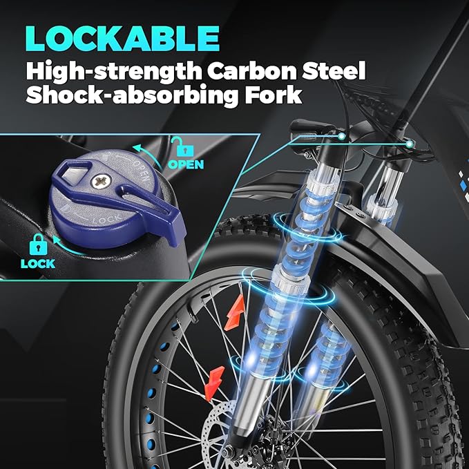 Speedrid Electric Bike 26" Fat Tire Electric Bike for Adult, 25mph Peak 750W 48V 10.4/ 13Ah Removable Battery Electric Mountain Bike, Commuting Off Road Ebike 7 Speed & Front Suspension Fast Charge