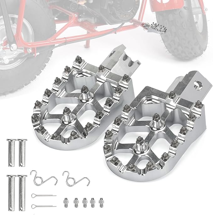Mini Bike Foot Pegs CNC Anti-Slip Wide Footpegs for CRF50 CRF70 Coleman CT100U CT200U BT200X CC100X CRF XR50 70 110 125 SSR Apollo TaoTao Motorcycle Dirt Bike Pit Bike Pedals (Silver)