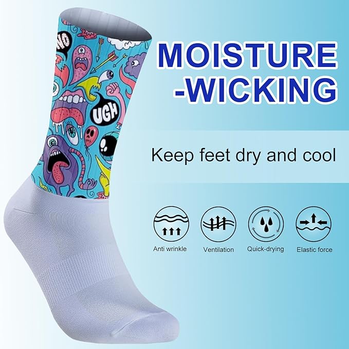 Cycling Socks Athletic Crew Socks Breathable Cushioned Compression Running Hiking Socks For Mens Womens