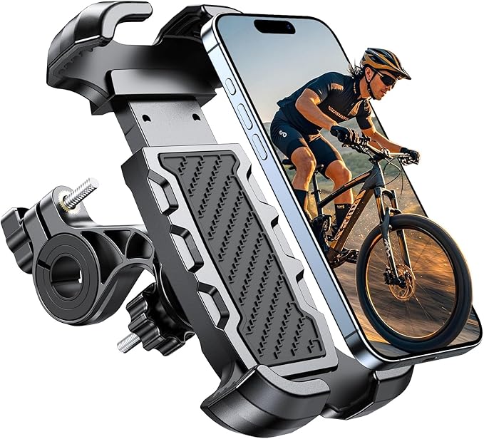 Motorcycle Phone Mount, Upgrade [Never Fall Off] [0 Shake] Bike Phone Mount, [3s Put & Take] 360° Rotatable Phone Holder for Motorcycle Bike Bicycle Scooter Compatible with Cellphones 4.7-6.8”