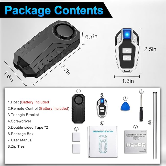 Bike Alarm, Bike Alarms for Ebikes, Anti Theft Wireless Vibration Sensor Alarm for Motorcycle Electric Scooter Moped Trailer Car Mailbox Garage Door 113dB Super Loud IP65 Waterproof