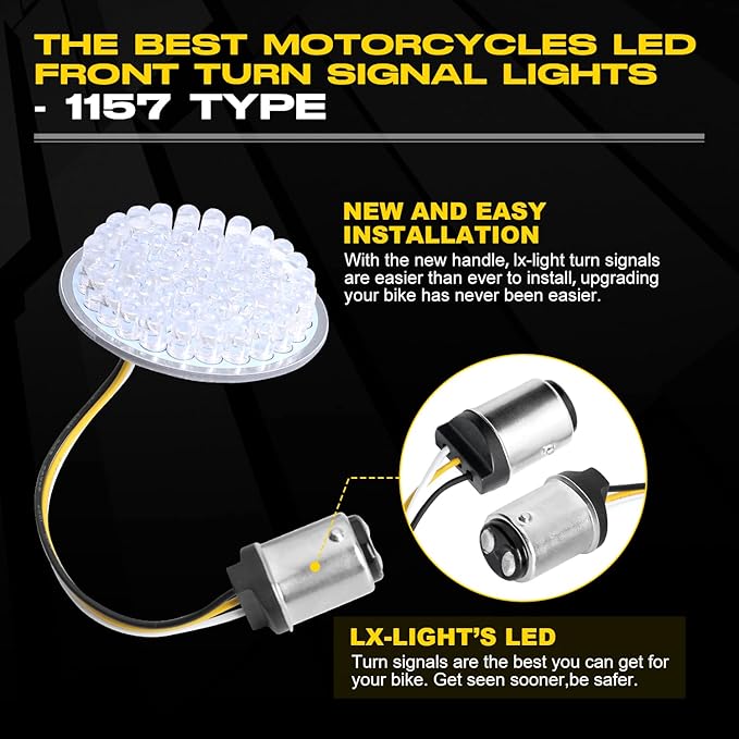 LX-LIGHT Pair 2'' Bullet Style 1157 Front LED Turn Signal Light Kit Compatible with Dyna Softail Touring Street Glide Road King 1986-2023 Honda Yamaha Motorcycles