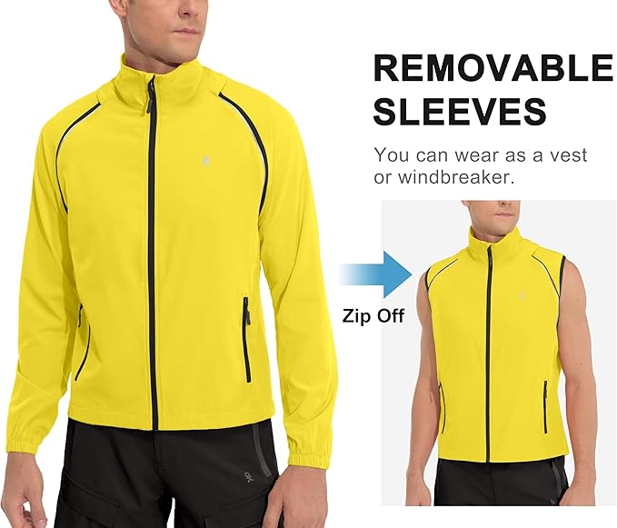 Little Donkey Andy Men's Quick-dry Running Jacket, Convertible UPF 50+ Cycling Jacket Windbreaker with Removable Sleeves
