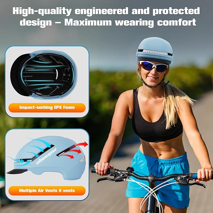 Shinmax Bike Helmet with Turn Signals, NTA Certified up to 45km/h, Bicycle Helmet for Men Women with USB Rechargeable Rear Light, Viser, Cycling Helmet for E-Bike & S-Pedelec,Scooter, Commuter, Adults