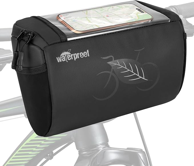 WOTOW Bike Waterproof Handlebar Bag, Bicycle Front Basket Pack with Touch Screen Phone Holder, Reflective Storage Pouch 3L for Men Women Kids Outdoor Road MTB Cycling